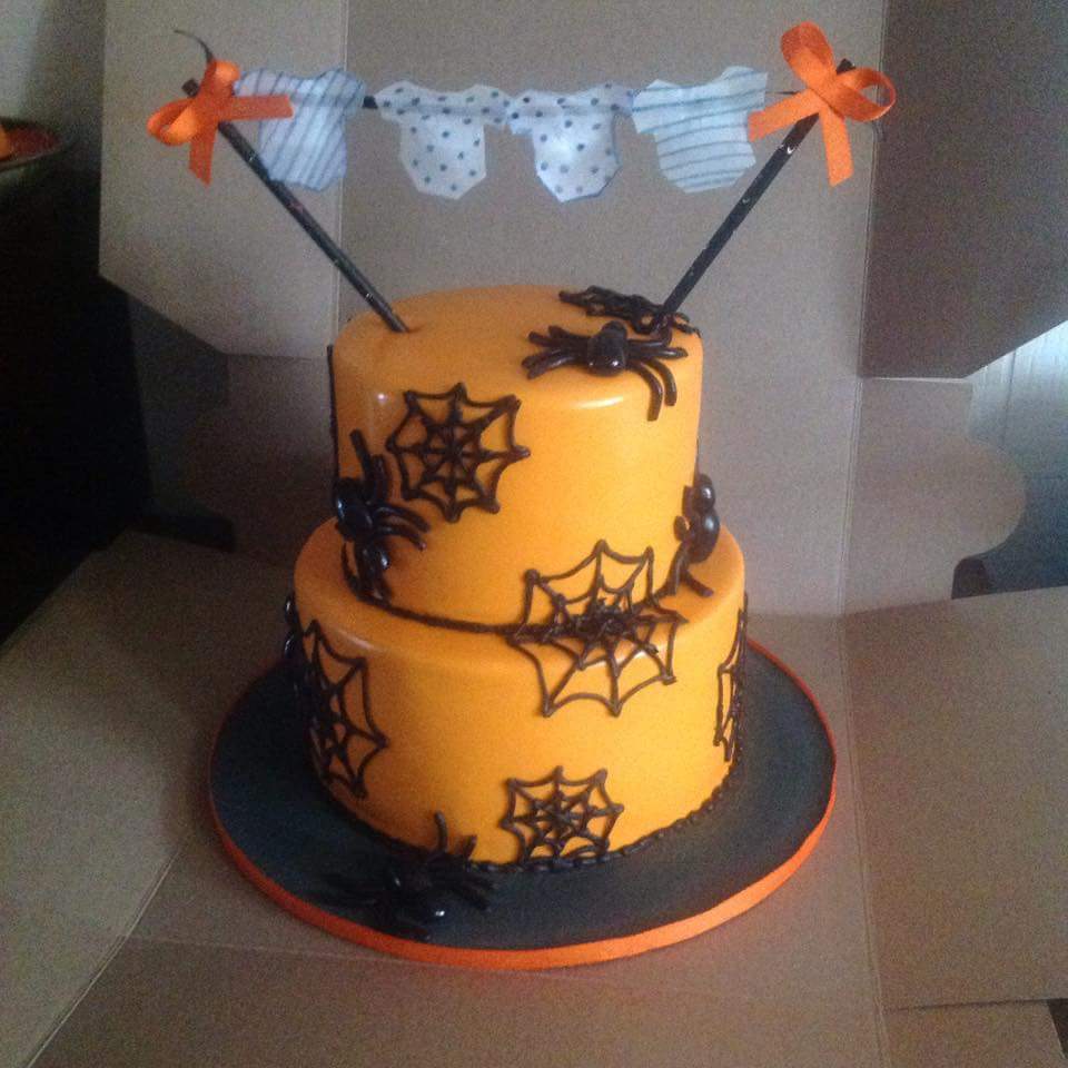 Spider Web Designed Neon Orange Cake